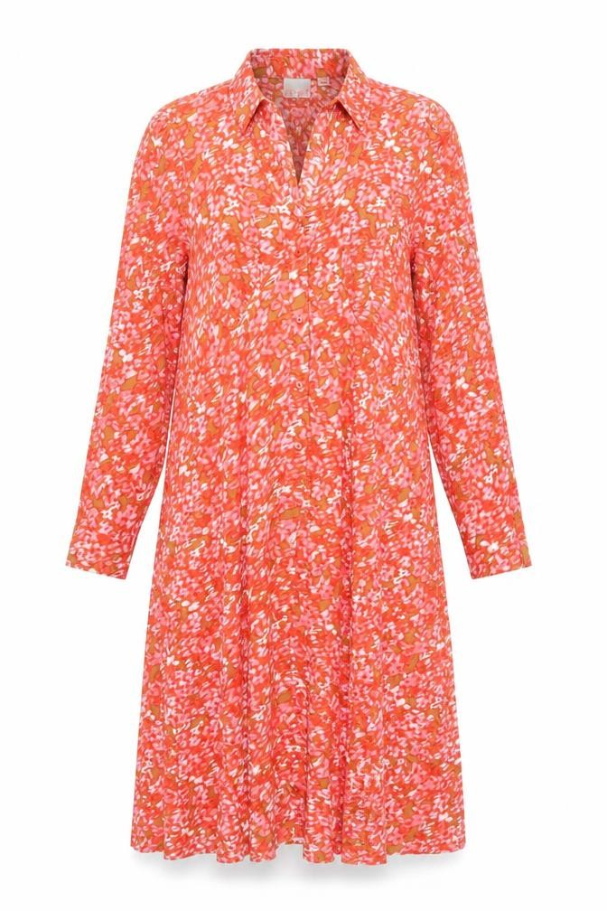 ICHI Womens Orange Floral Shirt Dress Size 10 Midi Viscose