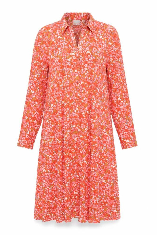 ICHI Womens Orange Floral Shirt Dress Size 10 Midi Viscose