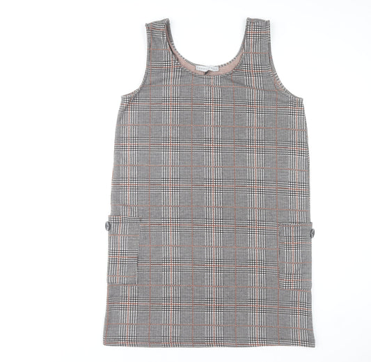 Rowen Avenue Women's Grey Check Pinafore Dress L Stretch Knit