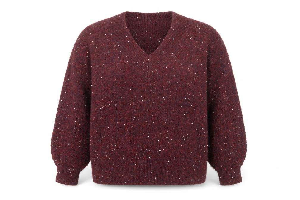 Gallery Womens Plum Sequin V-Neck Knit Jumper Size L