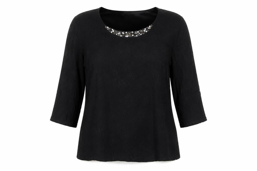 Dunnes Women's Black Lace Beaded Neck Tunic Blouse Size 18