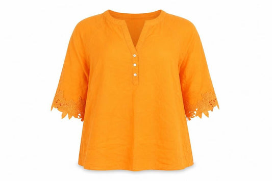 Front view of Dunnes Orange Linen Cotton 3/4 Sleeve Women's Tunic Blouse M