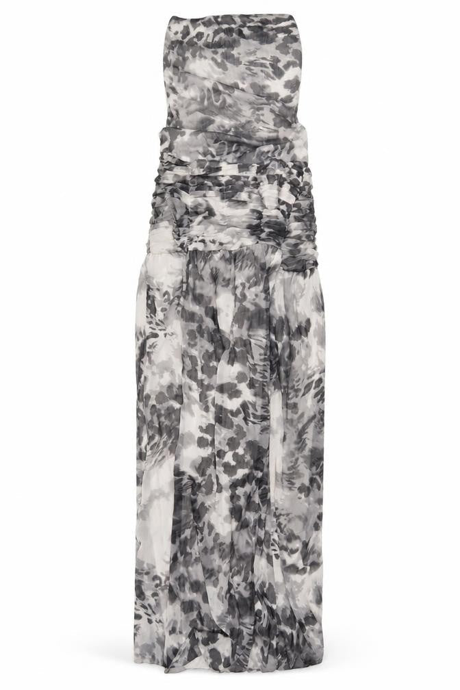 Boohoo Women Grey Animal Print Strapless Maxi Dress Size 14