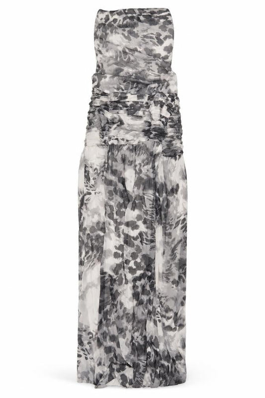 Boohoo Women Grey Animal Print Strapless Maxi Dress Size 14