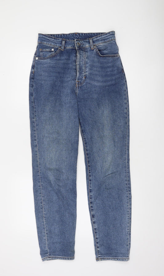H&M Women’s Blue Denim Mom Jeans Size 8 High Waist Regular Fit
