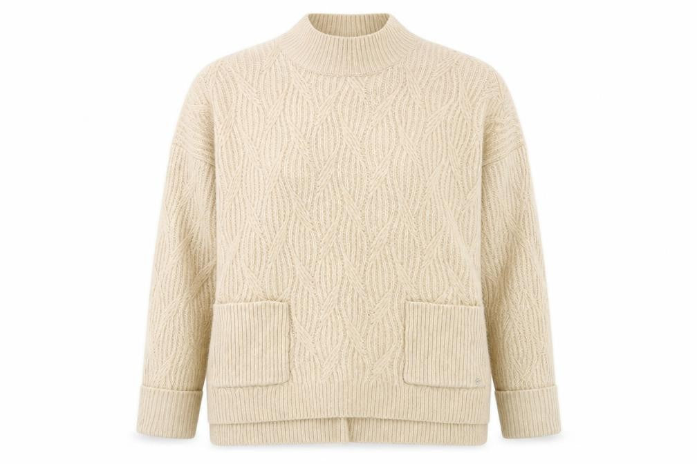 FatFace Women’s Beige Cable-Knit Mock Neck Wool Blend Jumper Size 12