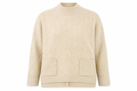 FatFace Women’s Beige Cable-Knit Mock Neck Wool Blend Jumper Size 12