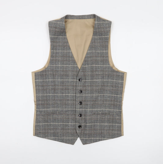 Moss London Grey Check Slim Fit Men's Waistcoat Size 36 Regular