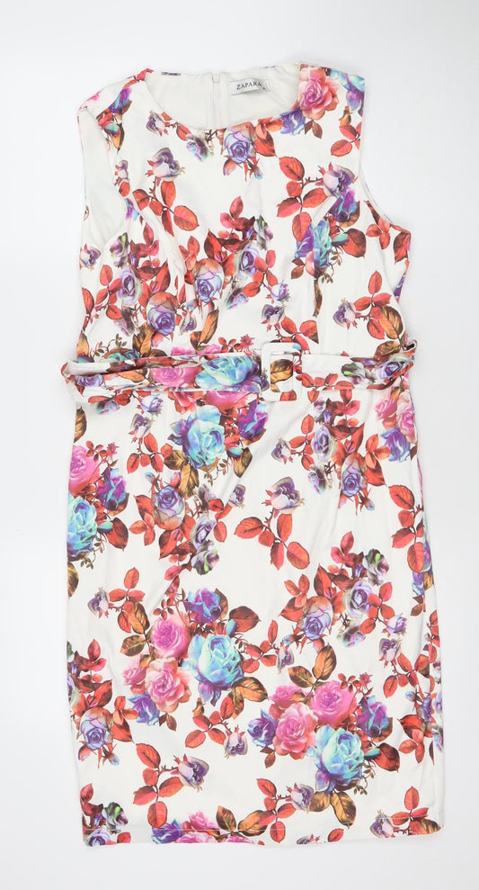 Zapara Women’s Multicoloured Floral Belted Sheath Dress Size 16