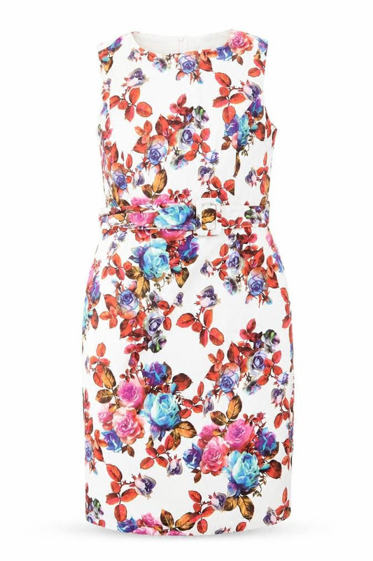 Zapara Women’s Multicoloured Floral Belted Sheath Dress Size 16