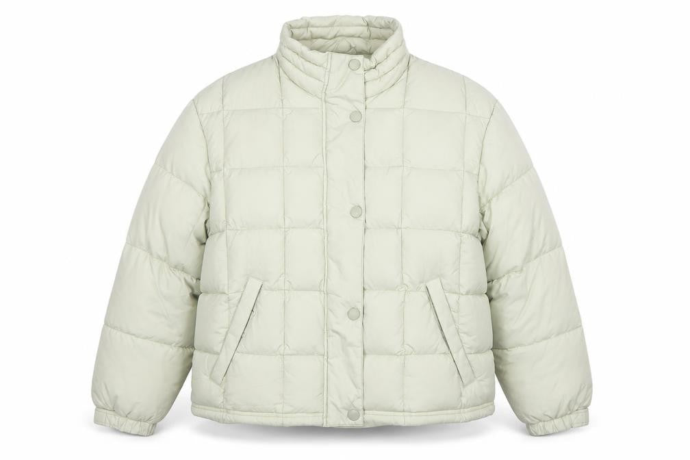Front view of C&A Women Ivory Puffer Jacket, size 18-20, Quilted Winter Coat