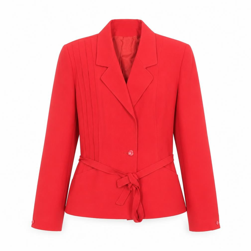 Monetgue Women’s Red Wool Blend Belted Blazer Size 12 Classic Fit