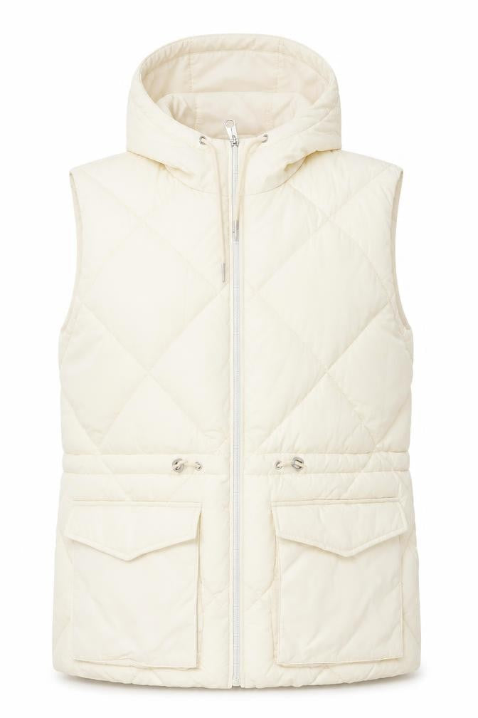 George Women Beige Quilted Hooded Puffer Waistcoat M