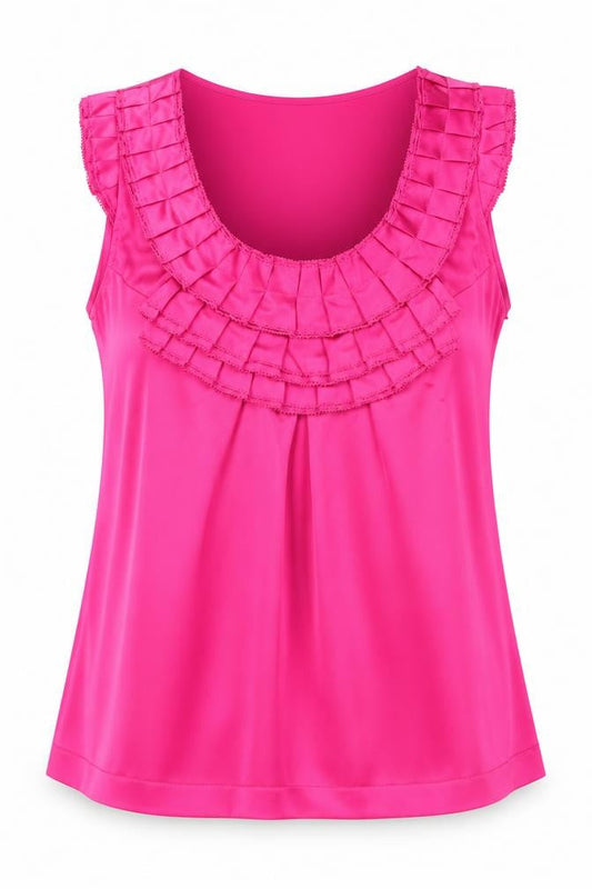 Next Women’s Pink Sleeveless Satin Ruffle Tunic Blouse Size 10