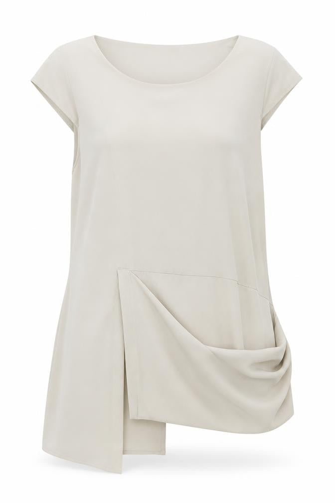 Ever Sassy Womens Beige Tunic Blouse Size L Relaxed Fit Short Sleeve Top