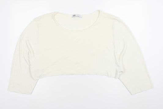 ZARA Women Ivory Cropped 3/4 Sleeve Jersey Top Size 12