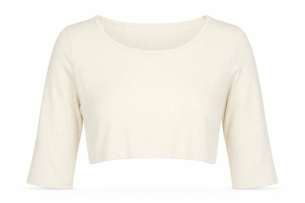 Zara Women Ivory Cropped 3/4 Sleeve Jersey Top Size 12