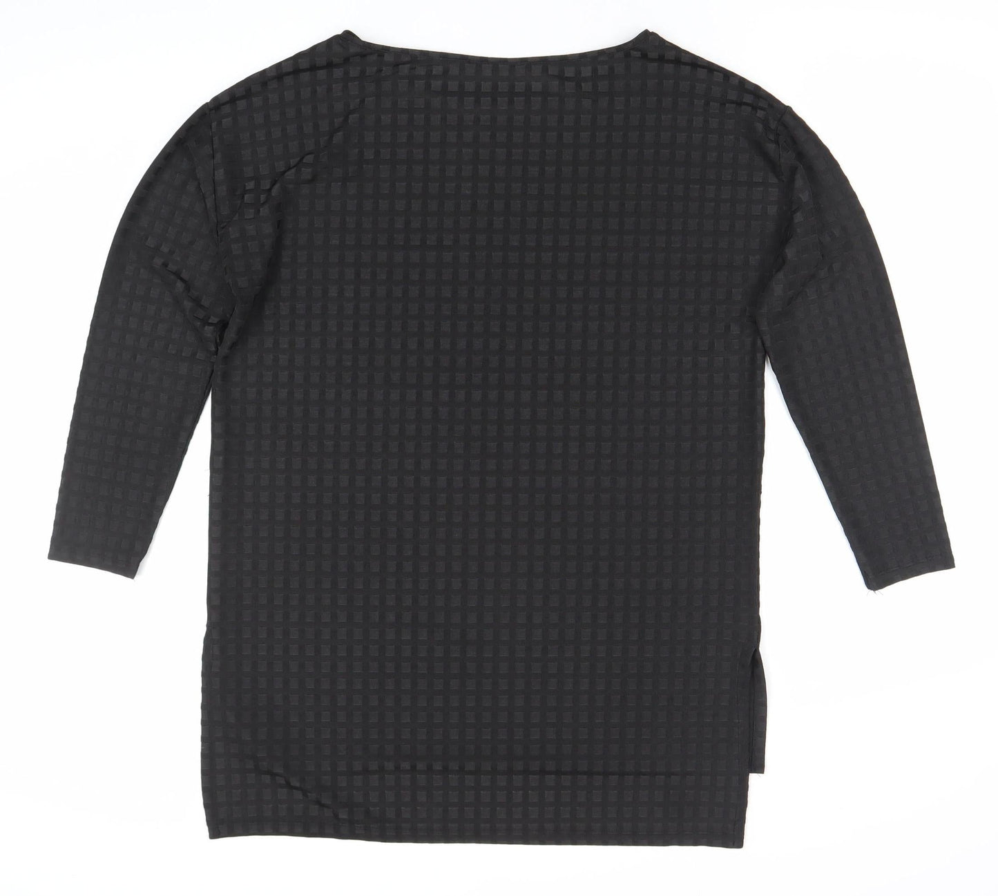 Zara Women Black Check Textured Tunic Top Size L 3/4 Sleeve