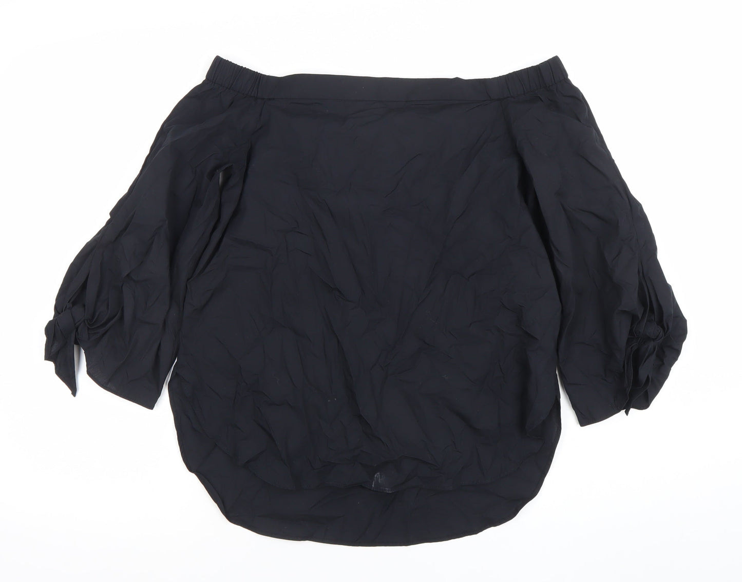 Dunnes Womens Black Off Shoulder 3/4 Sleeve Cotton Blouse Size 10