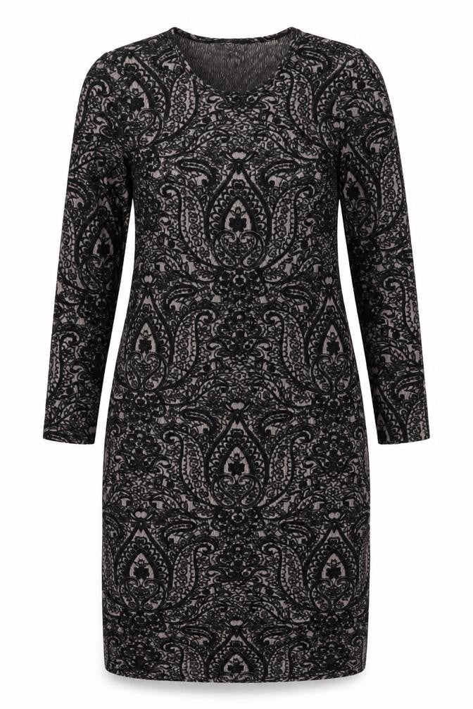 Topshop Women Black Paisley Bodycon Dress Size 16 Long Sleeve
