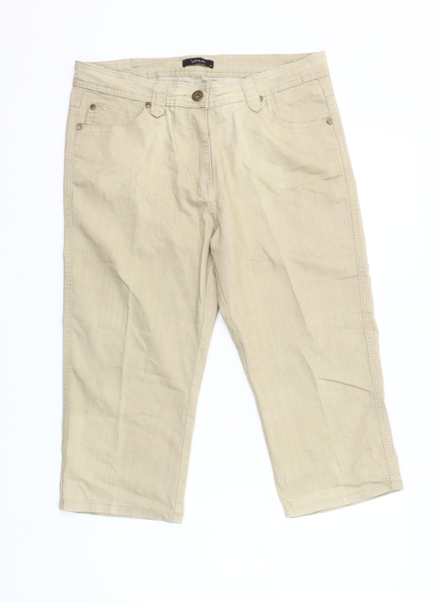 Intown Women Beige Cotton Blend Capri Trousers Size 14