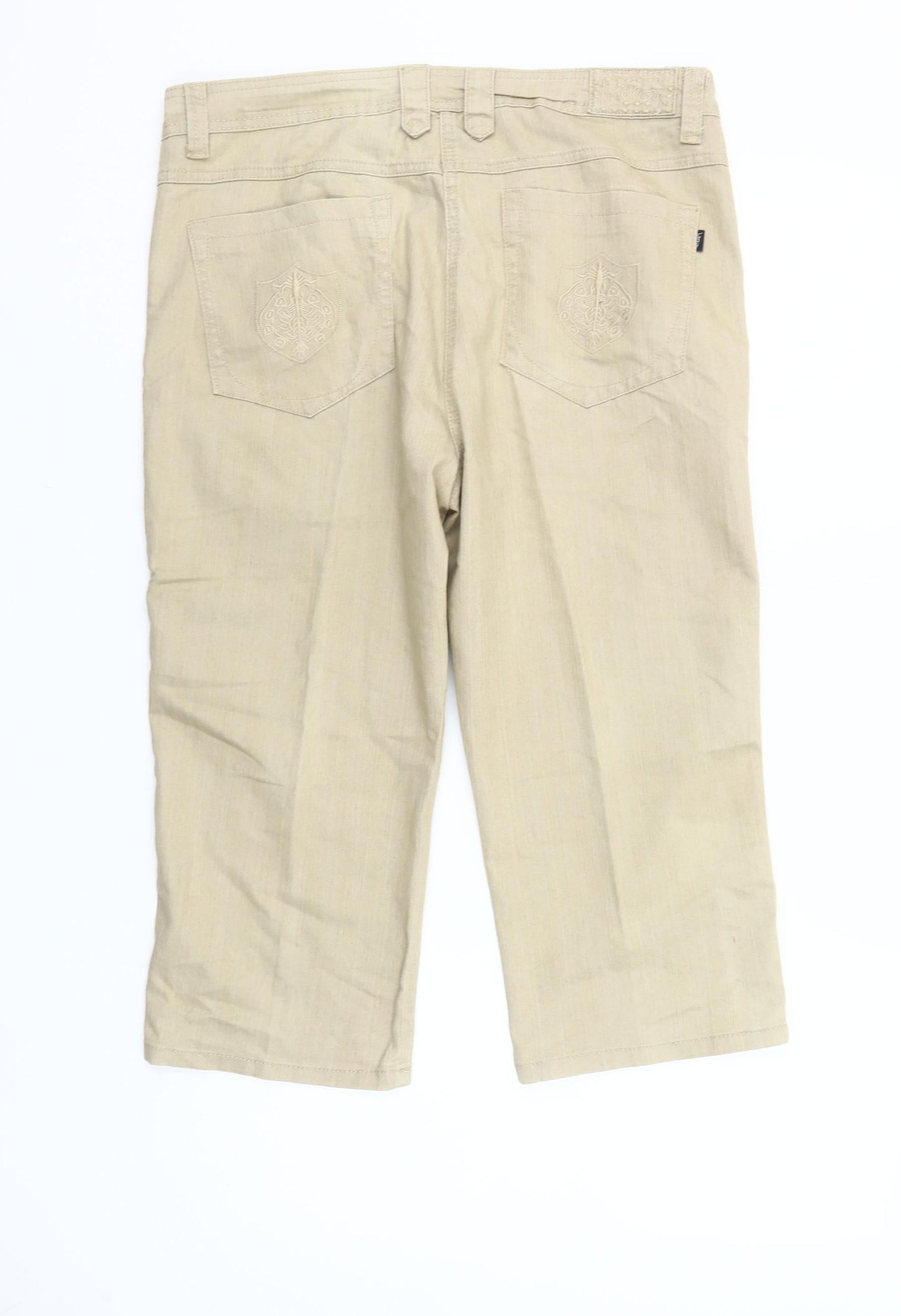 Intown Women Beige Cotton Blend Capri Trousers Size 14