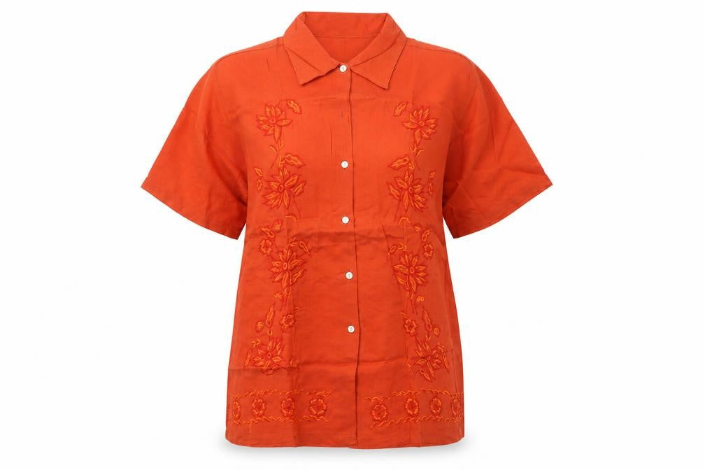 Hot House Women’s Orange Embroidered Cotton Button-Up Shirt Size 12