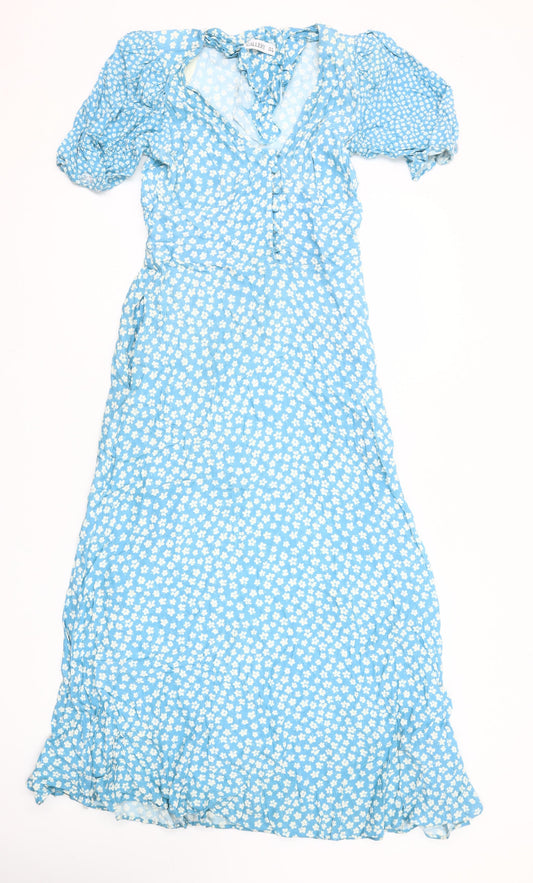 Gallery Women’s Blue Floral Midi Fit & Flare Dress Size 8