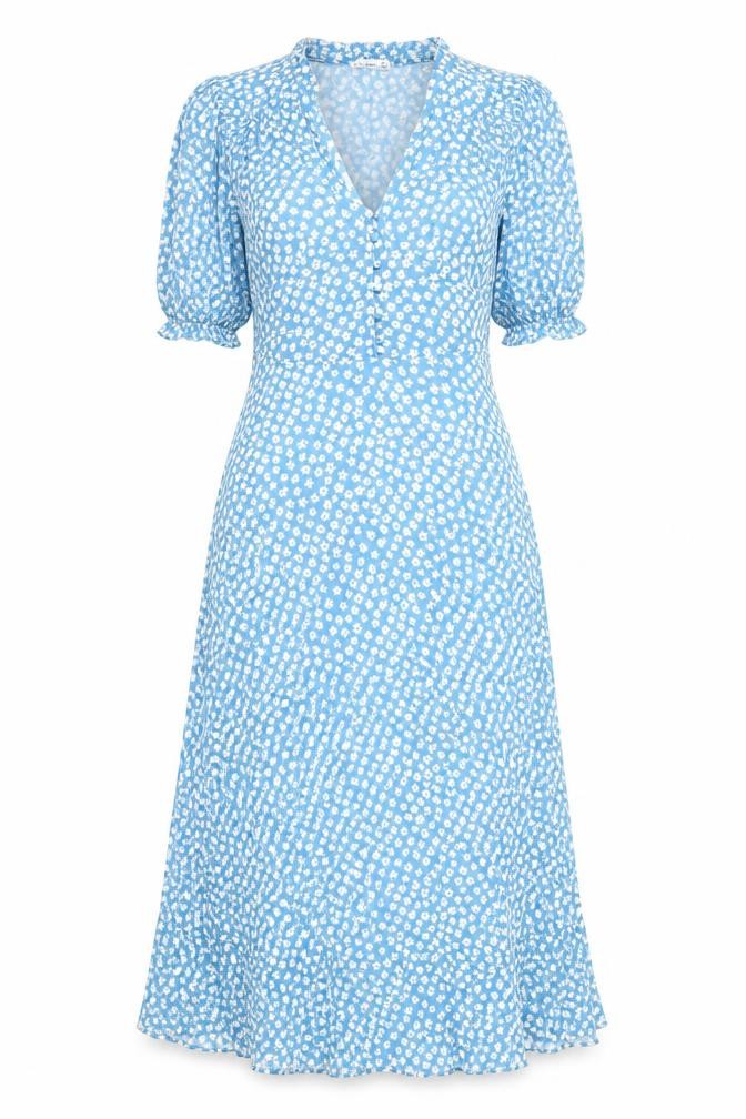 Gallery Women’s Blue Floral Midi Fit & Flare Dress Size 8