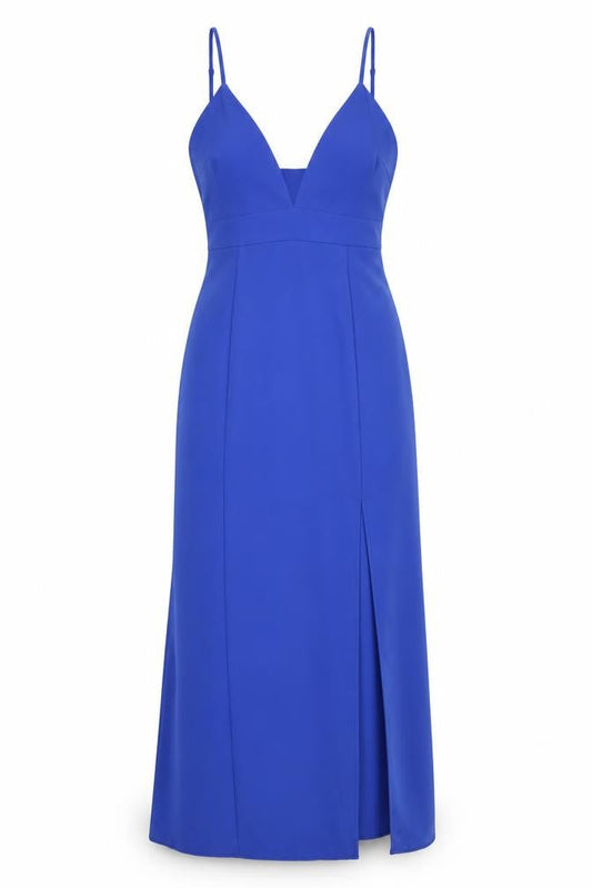 New Look Women’s Blue Long Slip Dress Size 10 Sleeveless V-Neck Zip