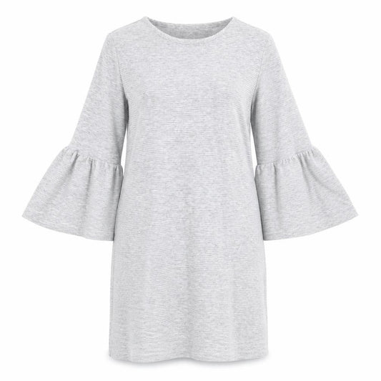 French Connection Women’s Grey Shift Dress Size 8 3/4 Sleeve Stretch Jersey