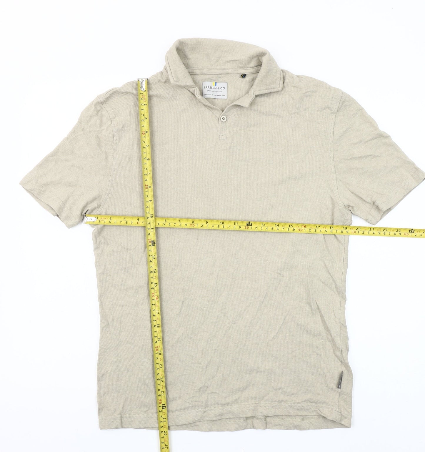 Larsson & Co Men's Beige Cotton Short Sleeve Polo Shirt M