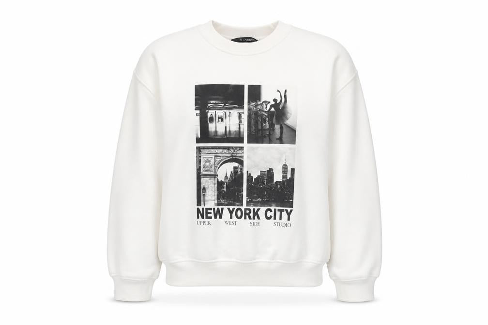 Dunnes Women Cream New York City Graphic Pullover Sweatshirt M
