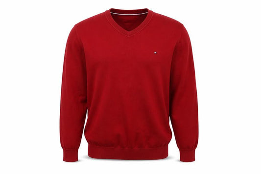 Tommy Hilfiger Men's Red V-Neck Cotton Jumper XL