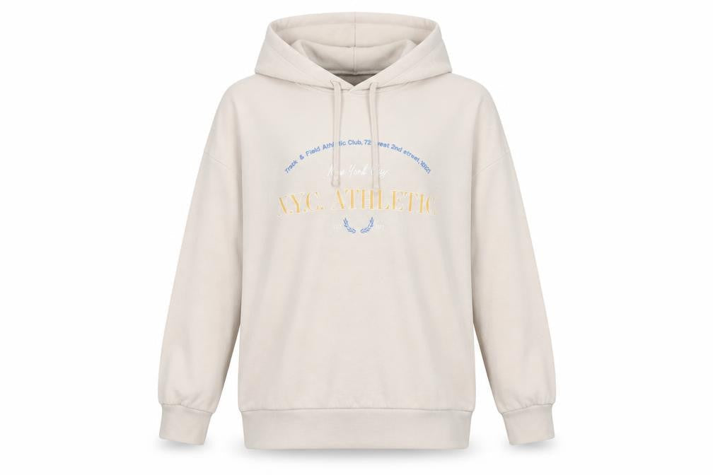 H&M Womens Beige NYC Athletic Pullover Hoodie Size S Cotton Blend