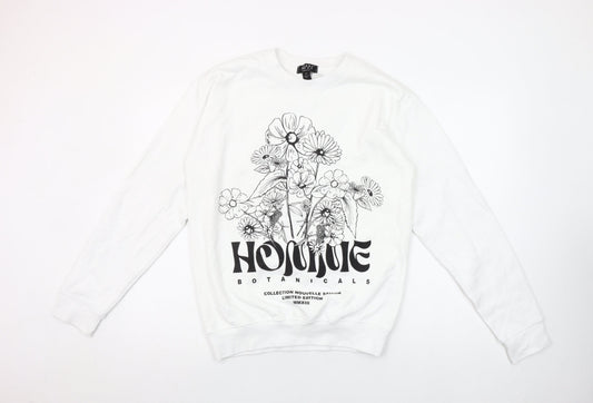 boohooMAN Men's White Botanical Graphic Print Pullover Sweatshirt XS