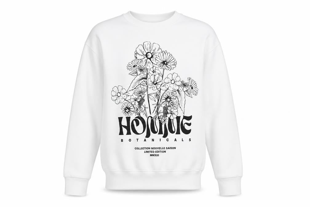 boohooMAN Men's White Botanical Graphic Print Pullover Sweatshirt XS