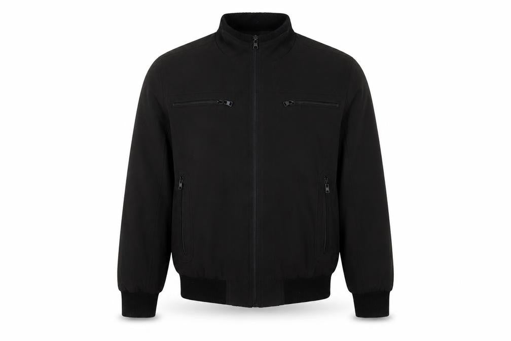 VANZEER Men's Black Bomber Jacket M Cotton Viscose Zip Casual