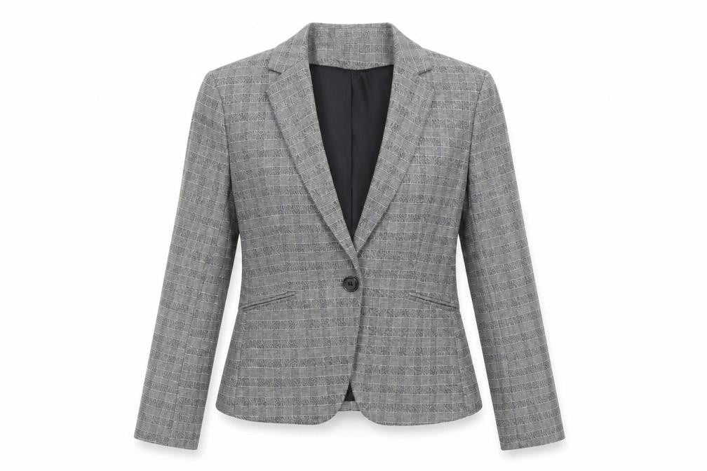 H&M Womens Grey Check Single-Breasted Blazer Size 10 Regular Fit