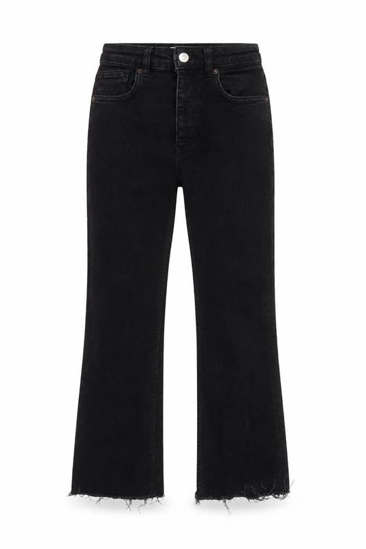 Zara Women Black Cropped Slim Jeans Size 8 High Rise Frayed Hem