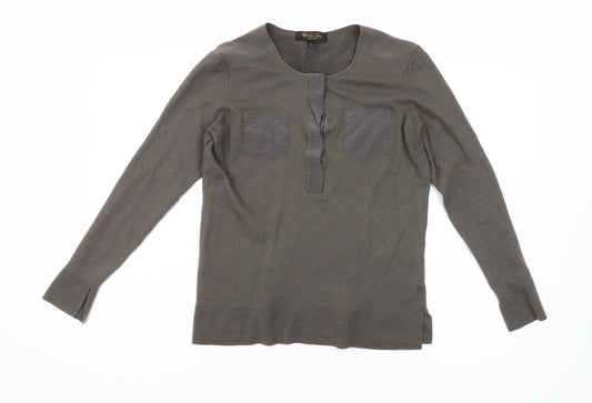 Gran Sasso Women Grey Wool Silk Henley Jumper Size 16