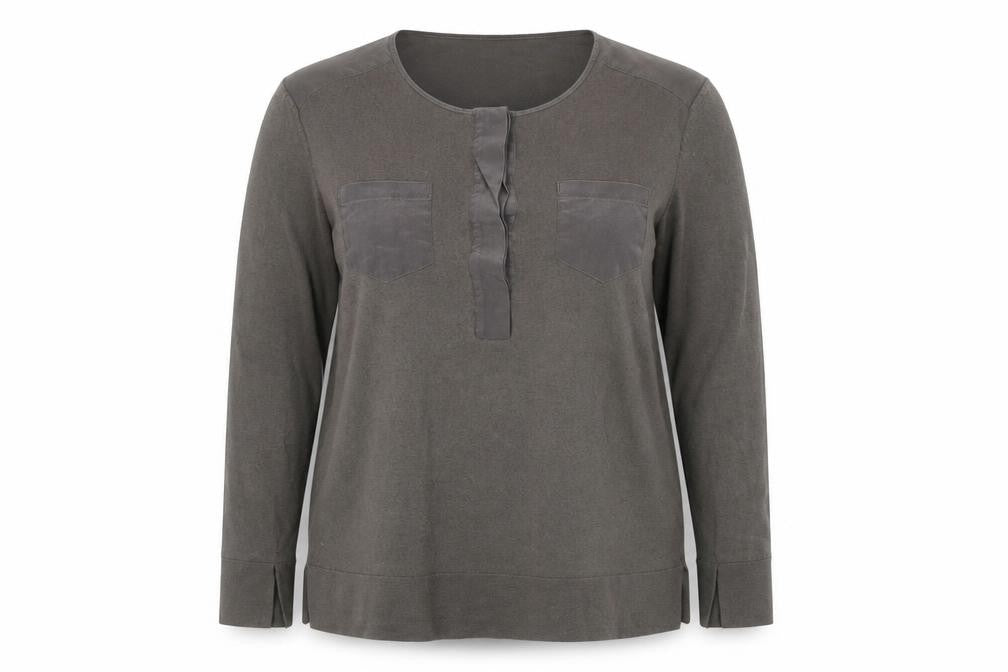 Gran Sasso Women Grey Wool Silk Henley Jumper Size 16