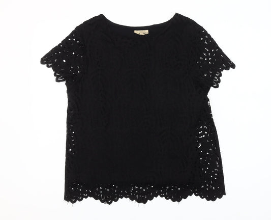 Phase Eight Womens Black Lace Short Sleeve Blouse Size 14
