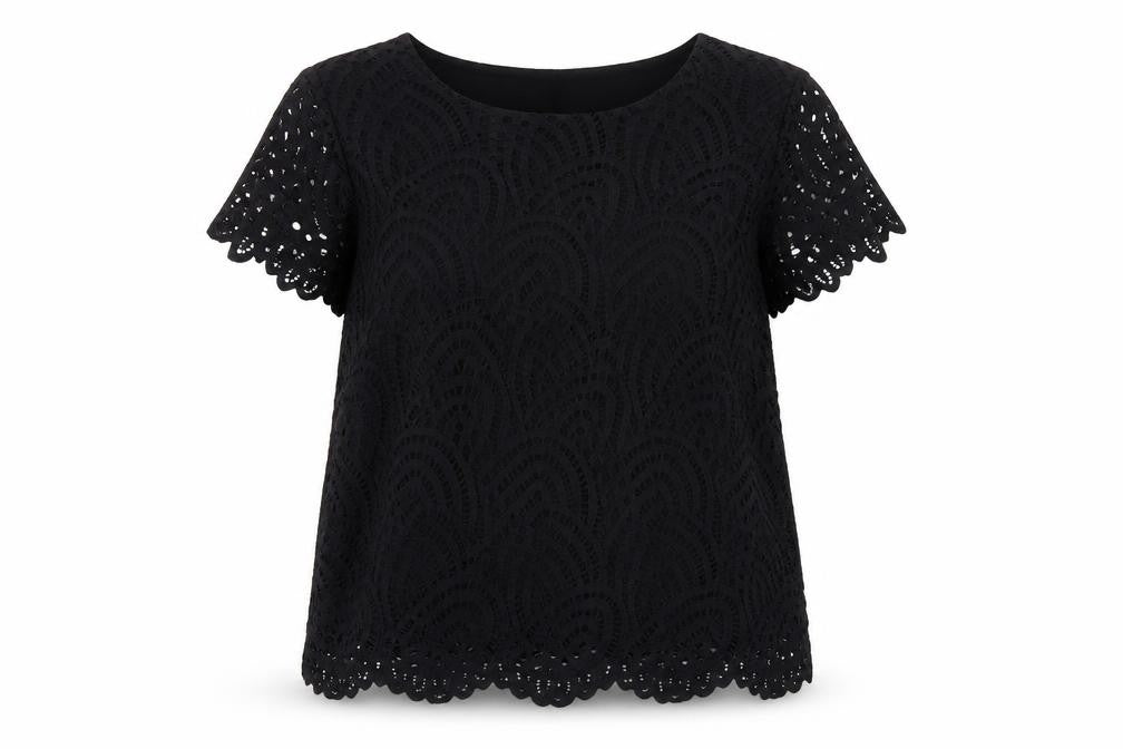 Phase Eight Womens Black Lace Short Sleeve Blouse Size 14