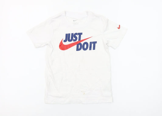 Nike Girls White Just Do It Graphic T-Shirt 5-6 Years Cotton Blend