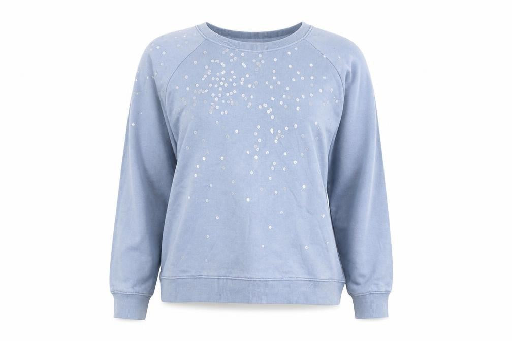Hush Women Blue Cotton Sequin Sweatshirt M Relaxed Fit