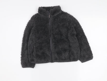 Additional front view of Uniqlo boys’ grey fleece full zip jacket 6-7 years winter soft shell