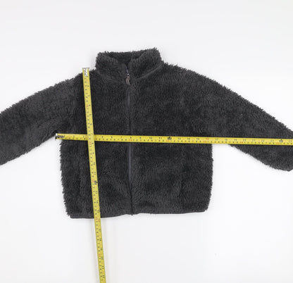 Back view of Uniqlo boys’ grey fleece full zip jacket 6-7 years winter soft shell