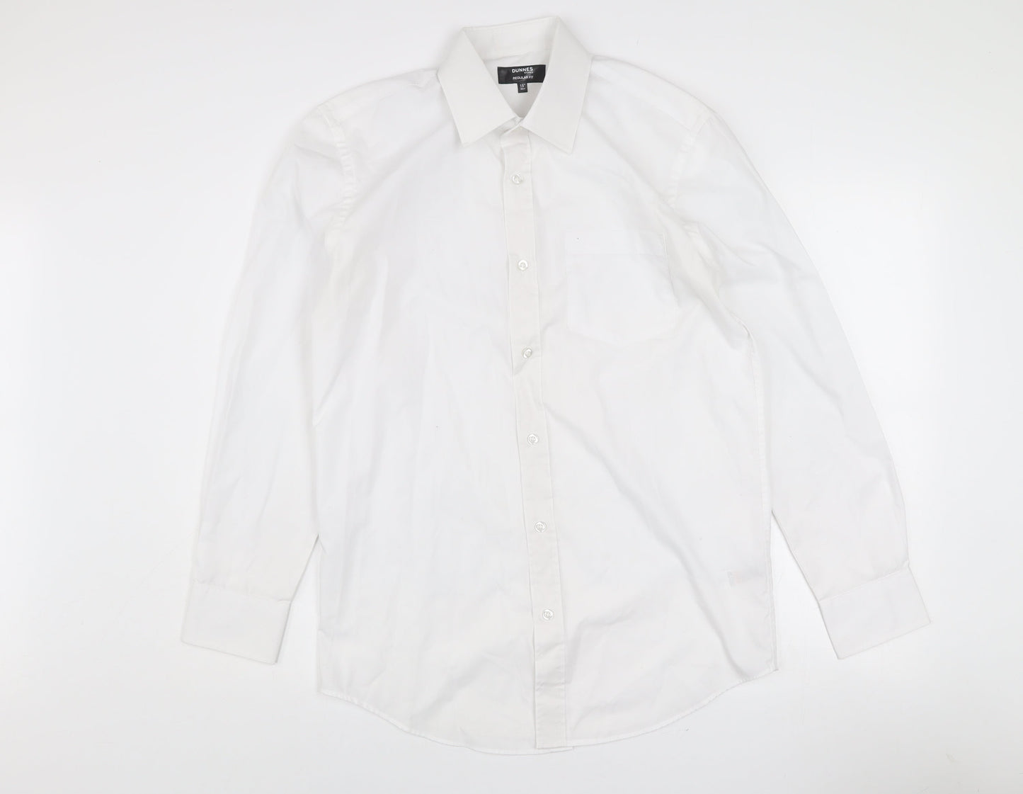 Dunnes Stores Men’s White Regular Fit Long Sleeve Button-Up Shirt 15in Collar