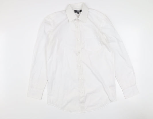 Dunnes Stores Men’s White Regular Fit Long Sleeve Button-Up Shirt 15in Collar
